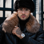 Men's Black V-Bomber Genuine Leather Goose Country Jacket