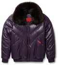 Men's Purple V-Bomber Genuine Leather Goose Country Jacket