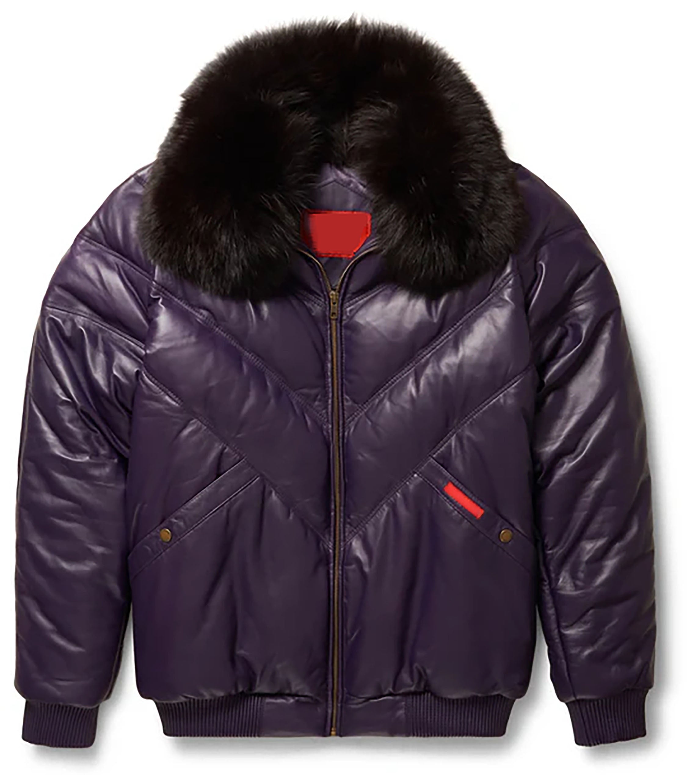 Men's Purple V-Bomber Genuine Leather Goose Country Jacket