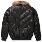 Men's Black V-Bomber Genuine Leather Goose Country Jacket
