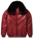 Men's Red V-Bomber Genuine Leather Goose Country Jacket