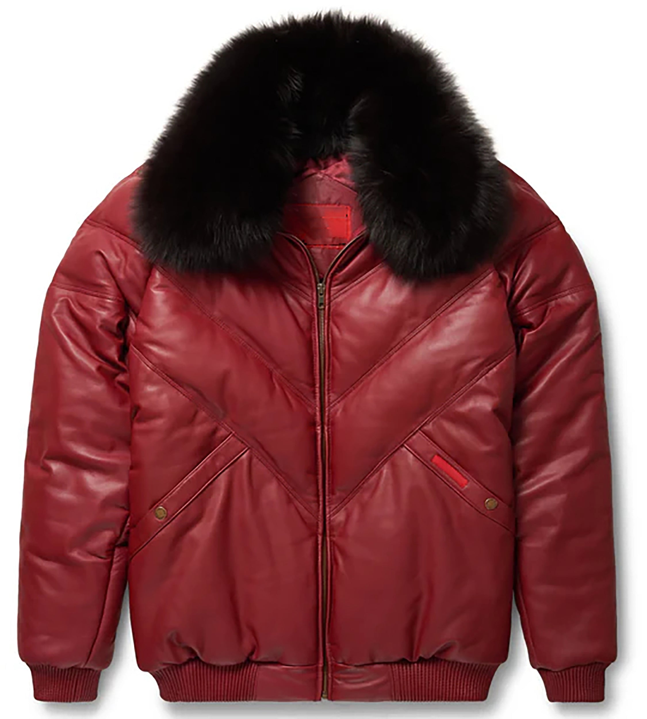 Men's Red V-Bomber Genuine Leather Goose Country Jacket