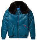 Men's Slate Blue V-Bomber Genuine Leather Goose Country Jacket