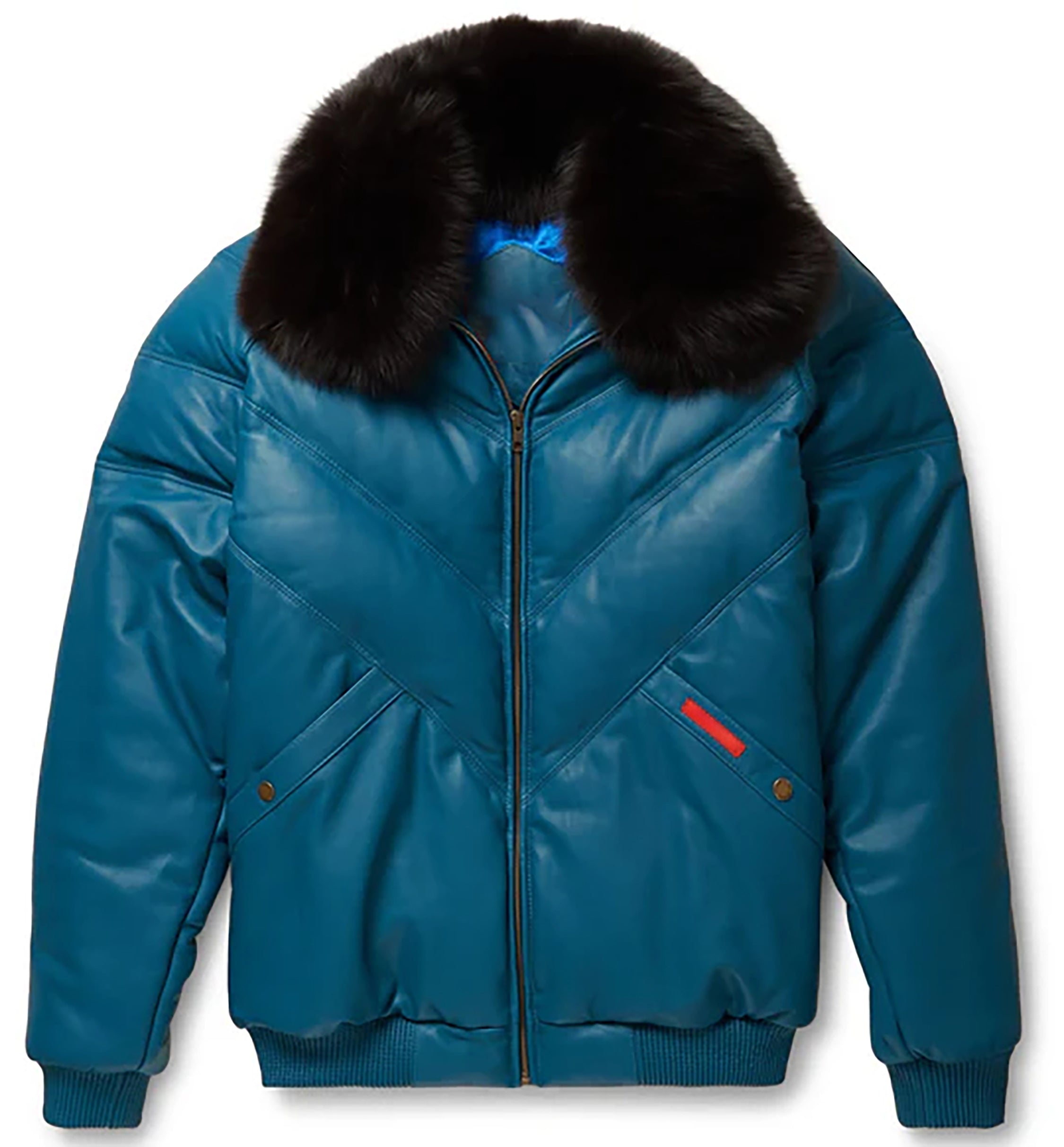Men's Slate Blue V-Bomber Genuine Leather Goose Country Jacket