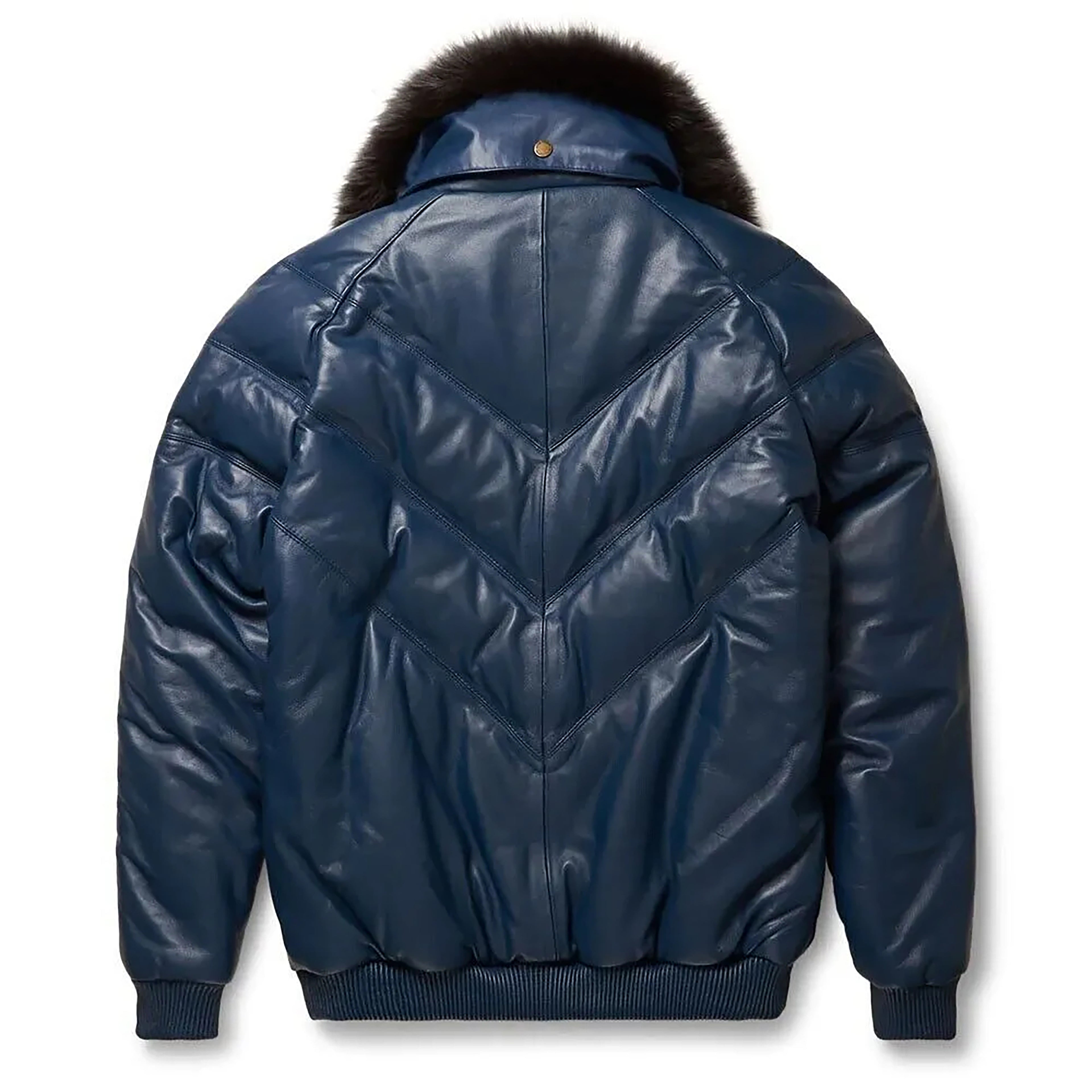Men's Blue V-Bomber Real Leather Goose Country Jacket