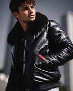 Men's Black V-Bomber Goose Country Real Leather Jacket