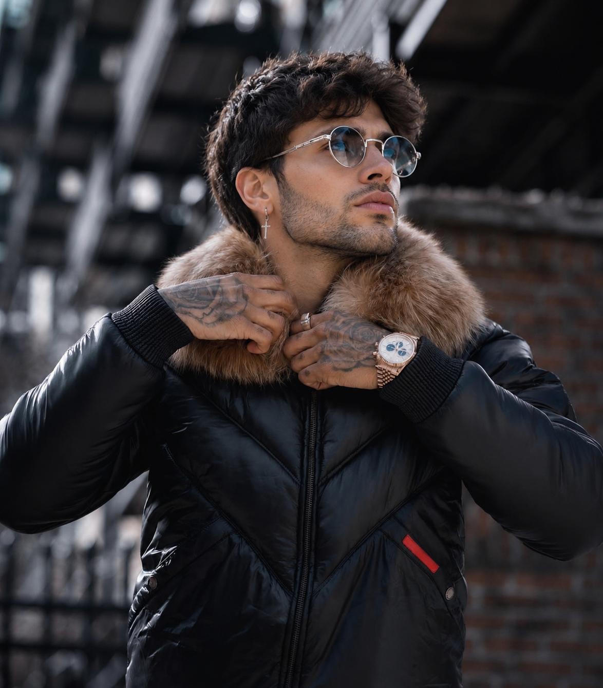 Men's Black V-Bomber Genuine Leather Goose Country Jacket