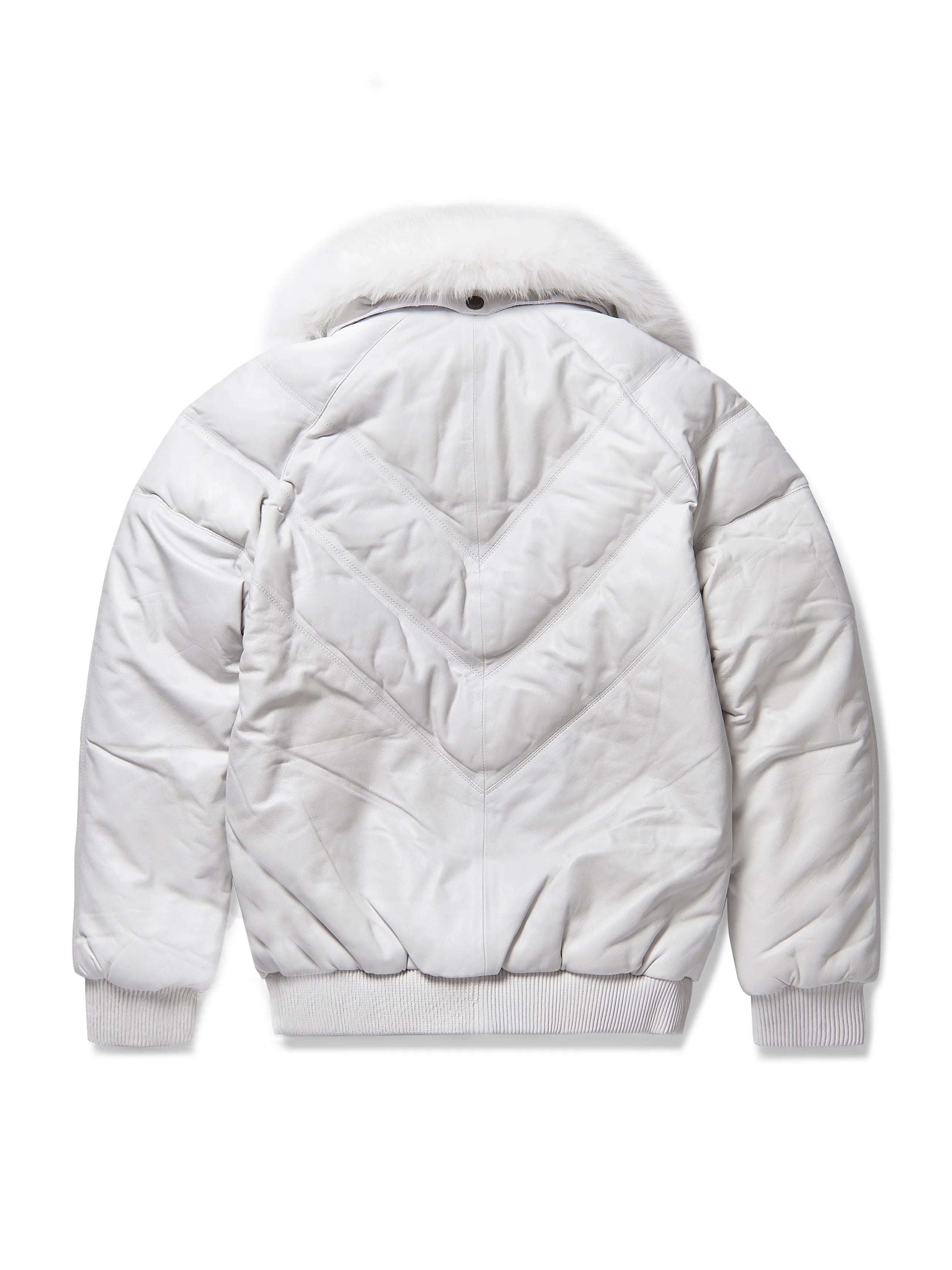Men's White/White V-Bomber Genuine Leather Goose Country Jacket