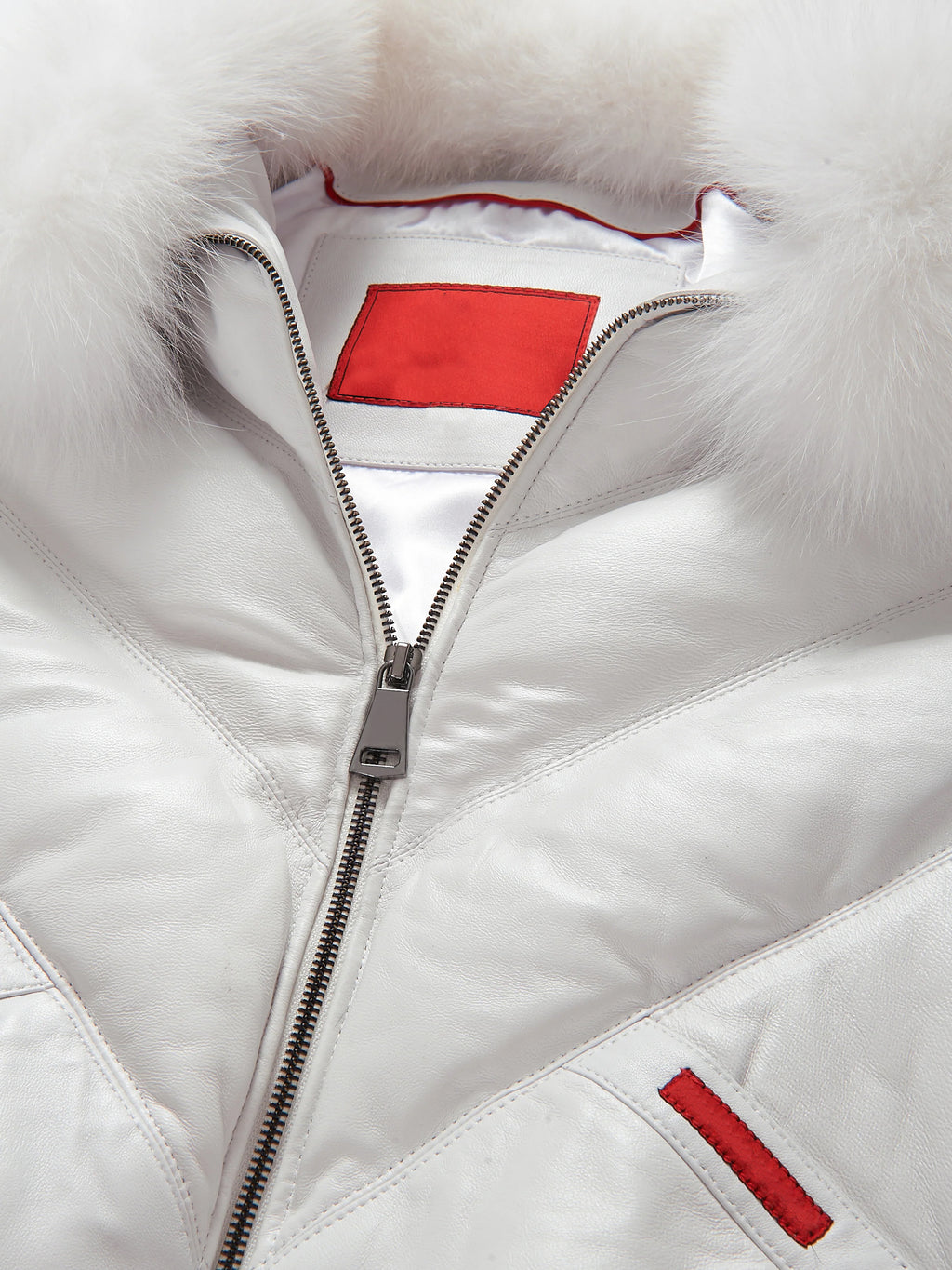 Men's White/White V-Bomber Genuine Leather Goose Country Jacket