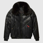 Men's Black V-Bomber Goose Country Real Leather Jacket