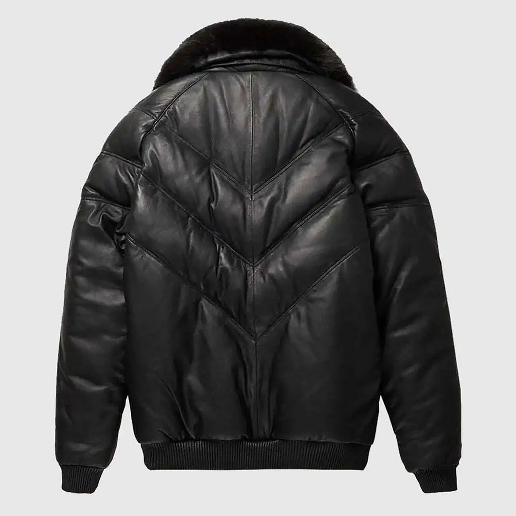 Men's Black V-Bomber Goose Country Real Leather Jacket