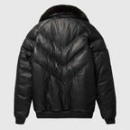 Men's Black V-Bomber Goose Country Real Leather Jacket