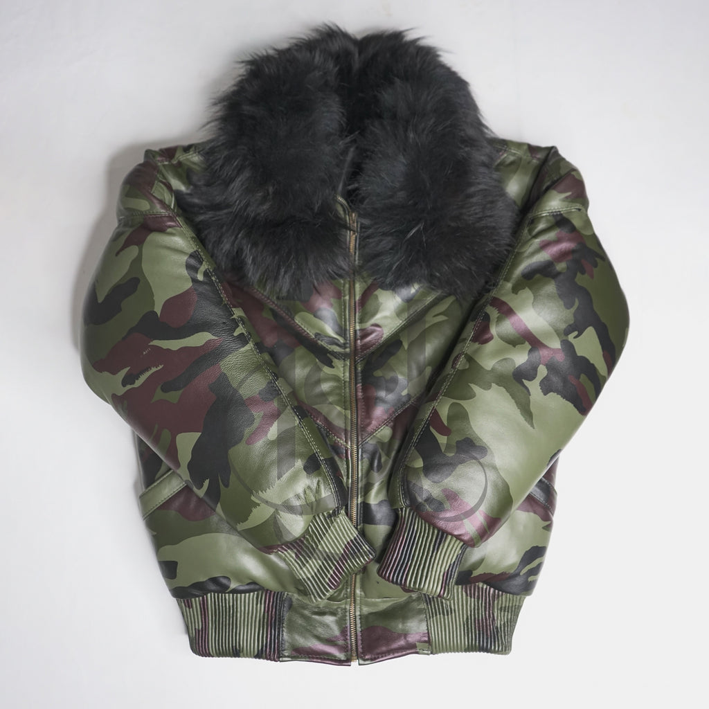 Men's Camo V-Bomber Real Leather Goose Country Jacket