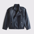 Women's Asymmetrical Funnel-Neck Leather Bomber Blouson