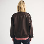 Women's Asymmetrical Funnel-Neck Leather Bomber Blouson