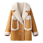 Women's Shearling Leather Coat with Patch Pockets