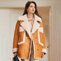Women's Shearling Leather Coat with Patch Pockets