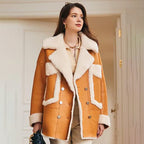 Women's Shearling Leather Coat with Patch Pockets