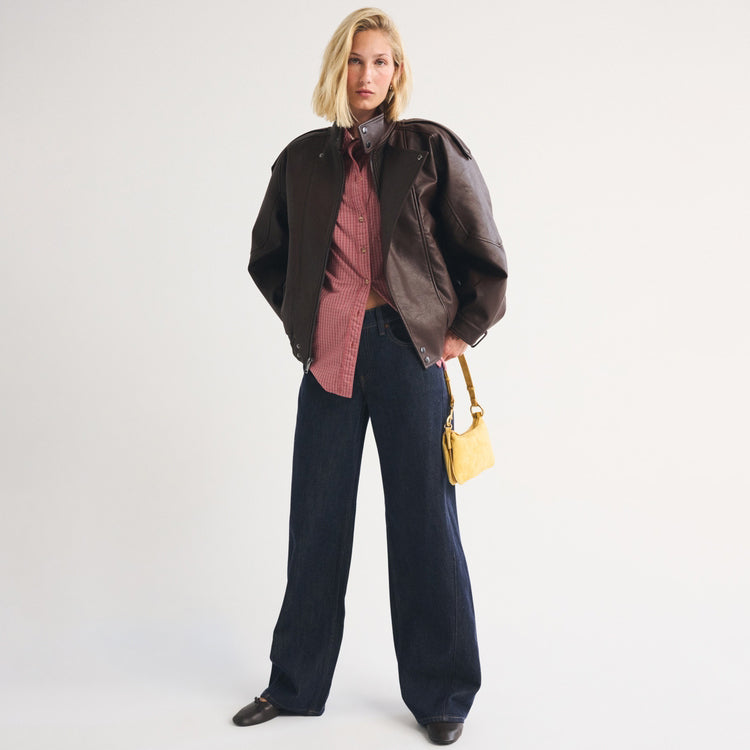 Women's Asymmetrical Funnel-Neck Leather Bomber Blouson
