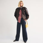 Women's Asymmetrical Funnel-Neck Leather Bomber Blouson