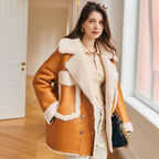 Women's Shearling Leather Coat with Patch Pockets