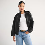Women's Asymmetrical Funnel-Neck Leather Bomber Blouson
