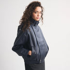 Women's Asymmetrical Funnel-Neck Leather Bomber Blouson