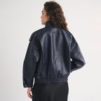 Women's Asymmetrical Funnel-Neck Leather Bomber Blouson