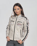 Brown Women's Buffed Genuine Leather Biker Jacket