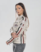Brown Women's Buffed Genuine Leather Biker Jacket
