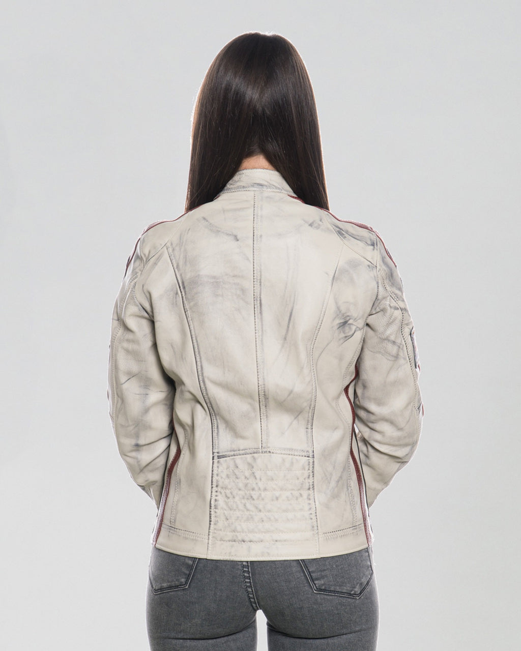 Brown Women's Buffed Genuine Leather Biker Jacket