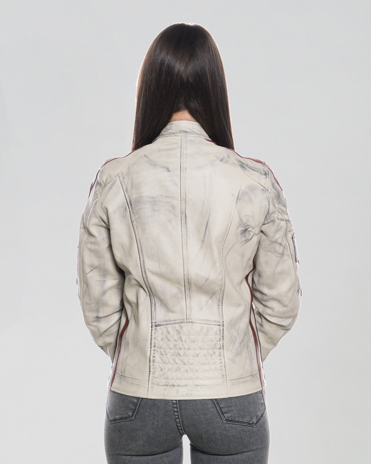 Brown Women's Buffed Genuine Leather Biker Jacket