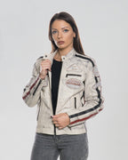 Brown Women's Buffed Genuine Leather Biker Jacket
