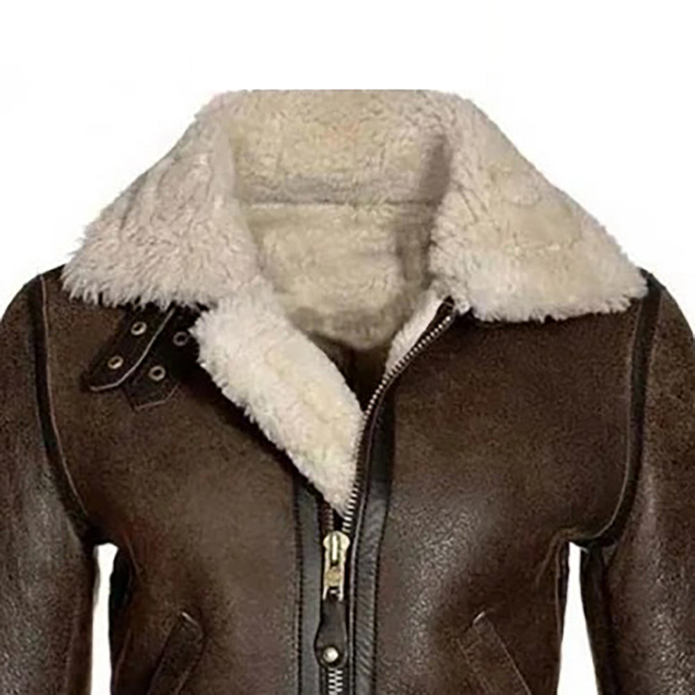 Women's Brown B3 Shearling Leather Jacket – Real Sheepskin Faux-Fur Lined