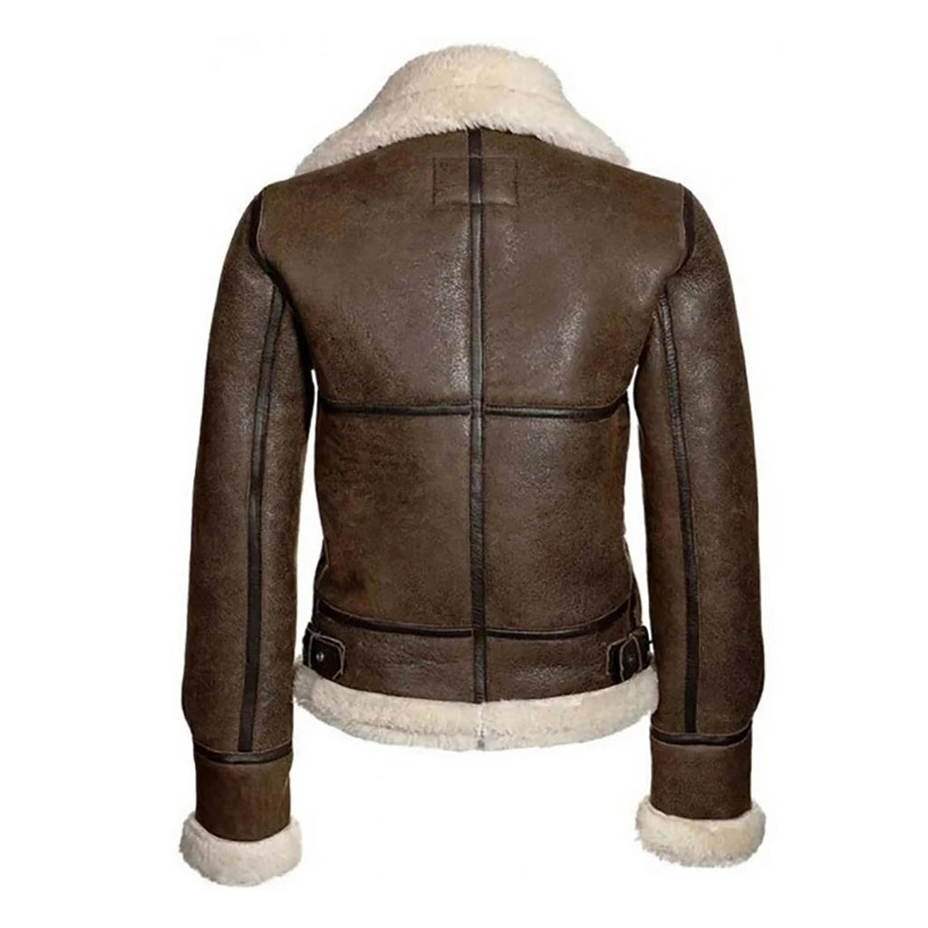 Women's Brown B3 Shearling Leather Jacket – Real Sheepskin Faux-Fur Lined