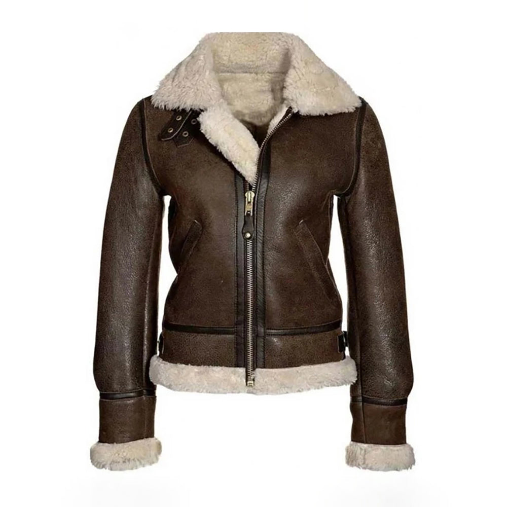 Women's Brown B3 Shearling Leather Jacket – Real Sheepskin Faux-Fur Lined