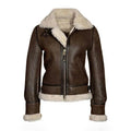 Women's Brown B3 Shearling Leather Jacket – Real Sheepskin Faux-Fur Lined