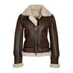 Women's Brown B3 Shearling Leather Jacket – Real Sheepskin Faux-Fur Lined