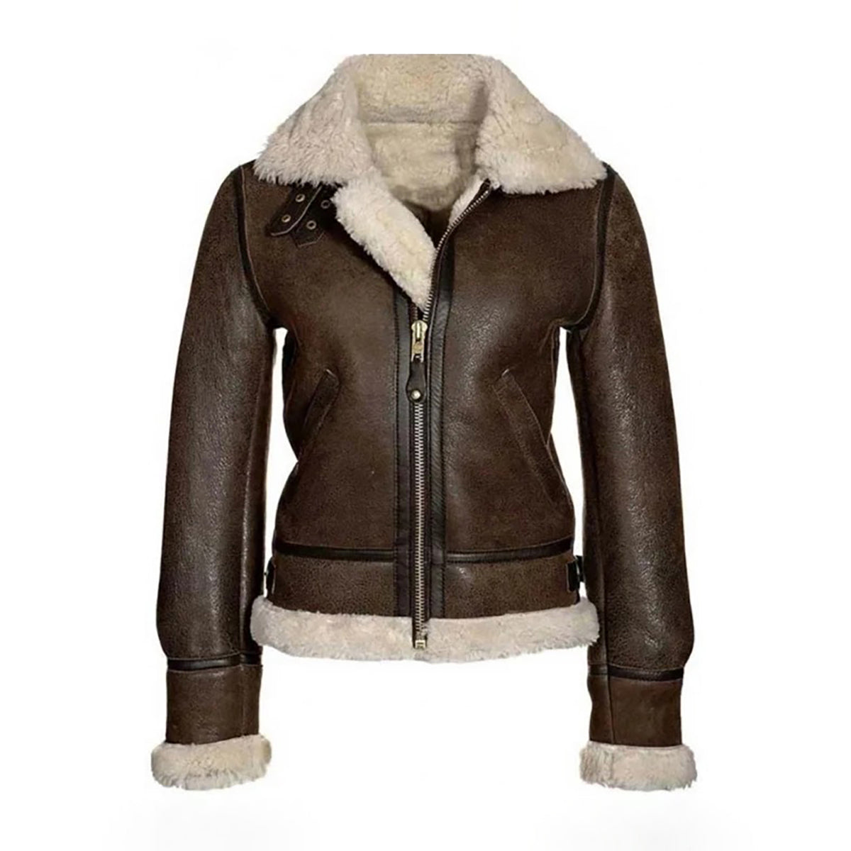 Women's Brown B3 Shearling Leather Jacket – Real Sheepskin Faux-Fur Lined