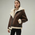 Women's Brown Hooded Shearling Leather Jacket | Real Sheepskin