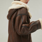 Women's Brown Hooded Shearling Leather Jacket | Real Sheepskin