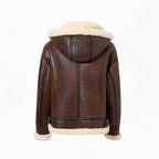 Women's Brown Hooded Shearling Leather Jacket | Real Sheepskin