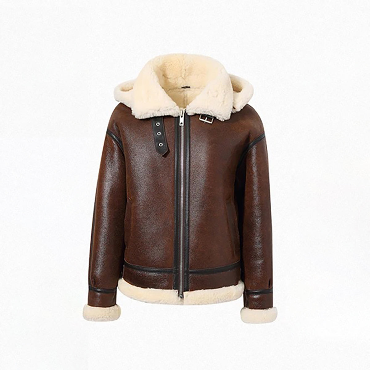 Women's Brown Hooded Shearling Leather Jacket | Real Sheepskin