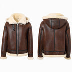 Women's Brown Hooded Shearling Leather Jacket | Real Sheepskin