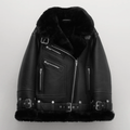 Women's Real Leather Shearling Biker Jacket – Faux Fur Lined Aviator Moto Coat