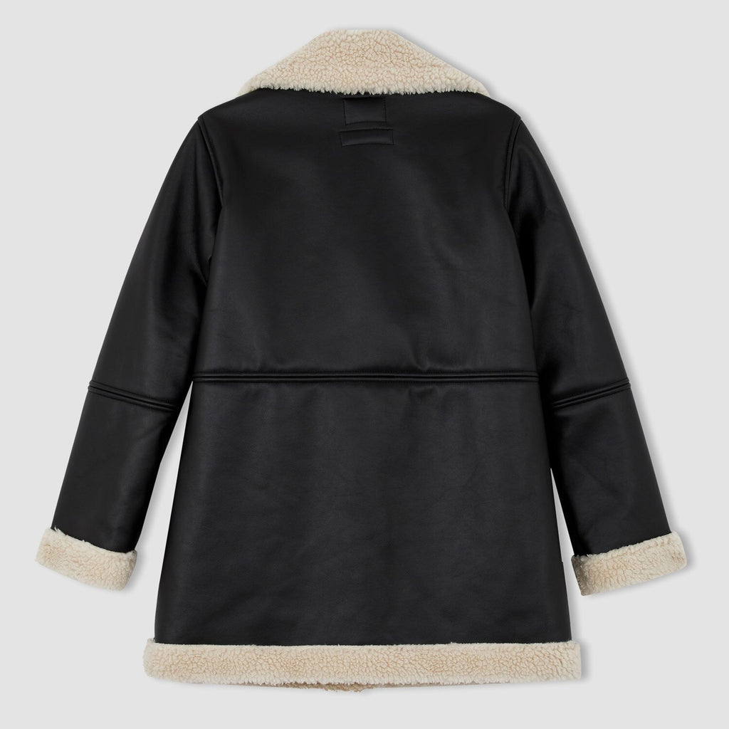 Oversized Women's Black Shearling Jacket – Sheepskin Leather Faux-Fur Coat