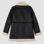 Oversized Women's Black Shearling Jacket – Sheepskin Leather Faux-Fur Coat
