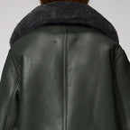 Women's Beige Shearling Aviator Jacket – Faux-Fur Lined Leather Biker Coat