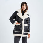 Oversized Women's Black Shearling Jacket – Sheepskin Leather Faux-Fur Coat
