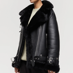 Women's Real Leather Shearling Biker Jacket – Faux Fur Lined Aviator Moto Coat